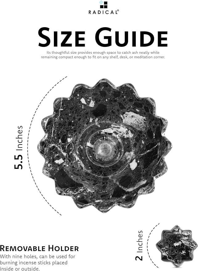 Radicaln Marble Incense Holder 5.5" Inches Black Handmade Aesthetic Room Decor & Apartment Essential, Aromatherapy Holder for Incense Sticks, palo Santo Stick for Incense Burner