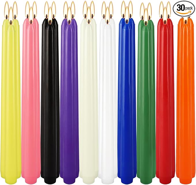 30 Pack 10 inch Assorted Color Spell Taper Candles –Unscented Dripless,Taper Candles for Rituals, Prayer, Birthdays, Meditation, Altar, Spells, Chime Candles - Ideal for Witches-10 Colours.