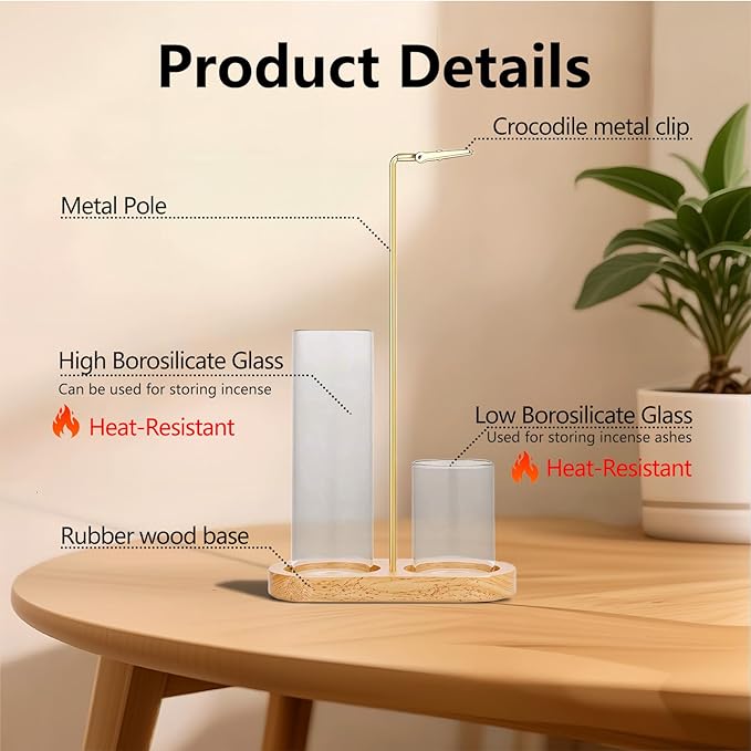 Incense Holder for Sticks with Ash Catcher-2 in 1 Glass Incense Stick & Candle Holder with Storage, Anti-Ash Flying insence-Sticks Burner for Meditation Yoga Spa Home Decor sage (Light Base)