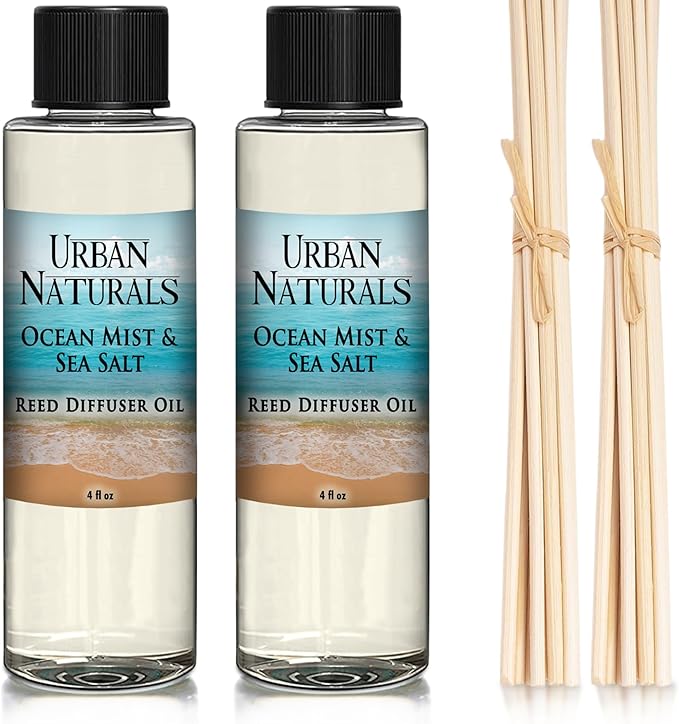 Urban Naturals Ocean Mist & Sea Salt Scented Oil Reed Diffuser Refill, 4 oz (2 Pack)