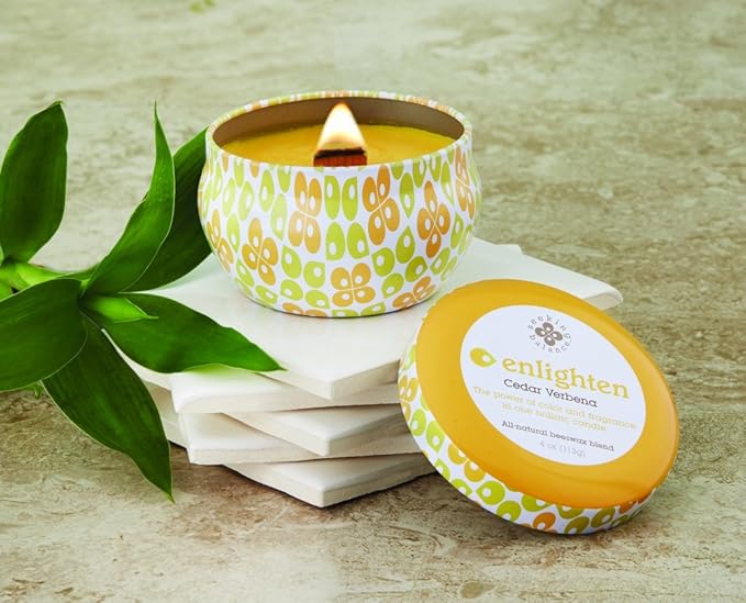 Root Candles Seeking Balance Wood Wick Spa Candle Aromatherapy Candles, 4-Ounce Travel Tin, Enlighten: Cedar Verbena