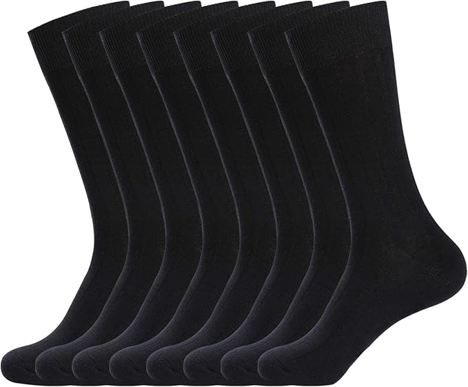 WANDER Mens Dress Socks Double Needle Rib Cotton Solid Premium Socks Lightweight Classic Business Socks 6/8 Pairs 7-12/13-15