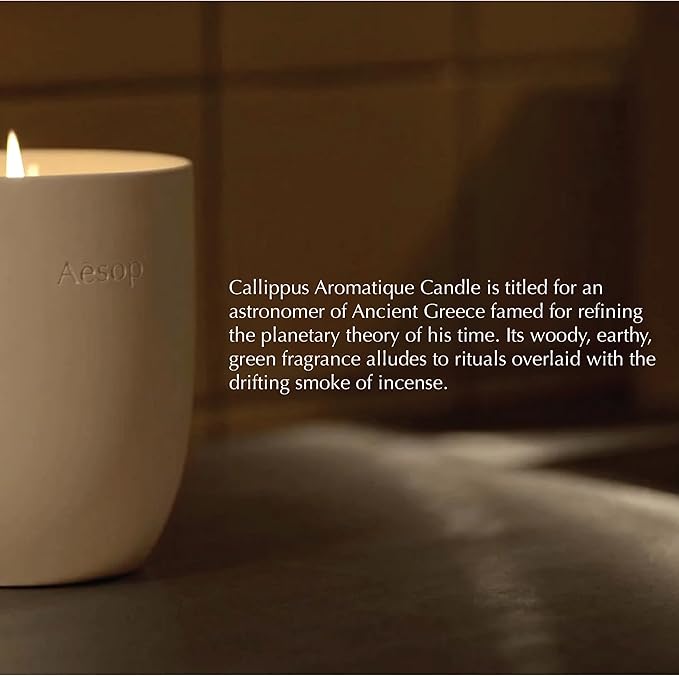 Aesop Callippus Aromatique Candle | Woody, Earthy, Green Scented | 55-65 Hour Burn Time | Vegan-Friendly | 10.5 oz