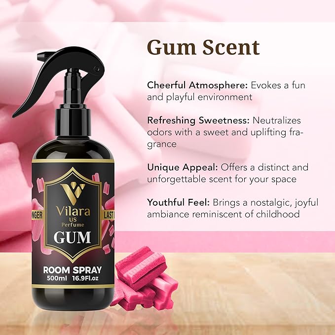 Vilara US Room Spray Freshener – Long-Lasting Luxury Perfume Scent, Linen & Fabric Spray for Bedding, Furniture, Home & Bedroom Aromatherapy – 16.9 fl oz (Gum)