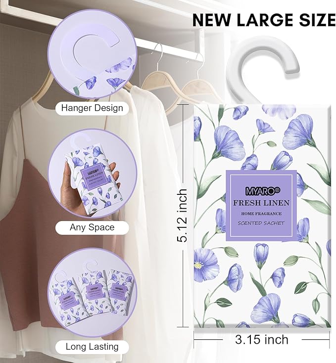 MYARO Large 12 Pcs Linen Scented Sachets for Drawer and Closet, Long-Lasting Sachets Bags Air Freshener Fresh Scents, Hanging Potpourri Bags Home Fragrance for Lover