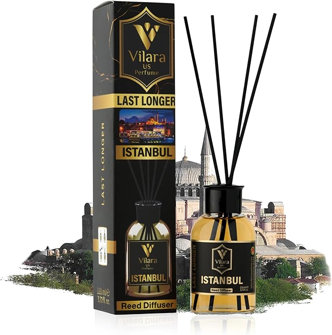 Luxury Reed Diffuser Set - 110ml Aromatherapy Diffuser with Natural Sticks, Aesthetic Room Decor, Long-Lasting Air Freshener for Home, Bathroom, and Office, Essential Oil Stick Diffuse (Istanbul Pack)