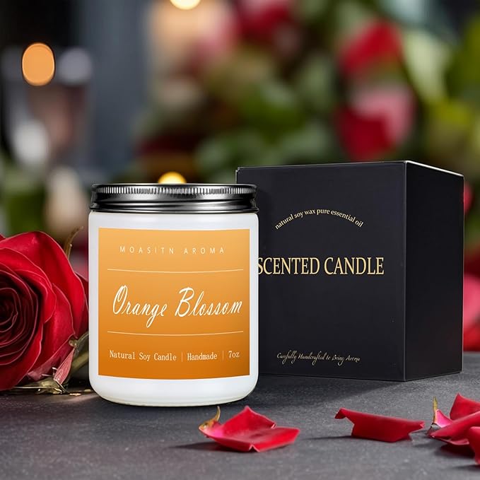 MOASITN Orange Blossom Highly Scented Candles for Home| Natural Soy Aromatherapy Candle| Handmade Long Lasting Jar Candle| Candel Gift for Women,Men as Spring, Summer,Relaxing,Housewarming Gifts| 7oz