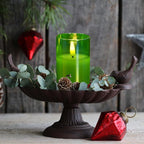 Eywamage Green Glass Flameless Candles with Remote Batteries, Flickering Slim Tall LED Pillar Votive Candles Set of 5