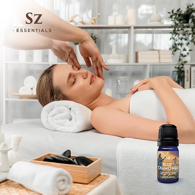 Blue Chamomile Essential Oil - Aka Deepest Blue German Chamomile - Bulgarian Grown Matricaria Recutita - Fresh, Earthy & Floral Scent - Therapeutic Grade & Vegan - 0.22 fl oz (6.5 ml)