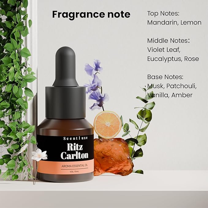 Waterless Essential Oil for Diffuser Inspired by The Ritz Carlton Scent - Orange, Musk for Hotel Aromatherapy Diffusers Oil 15mL 0.5 Fl Oz Glass Dropper Bottle Fragrance Oil