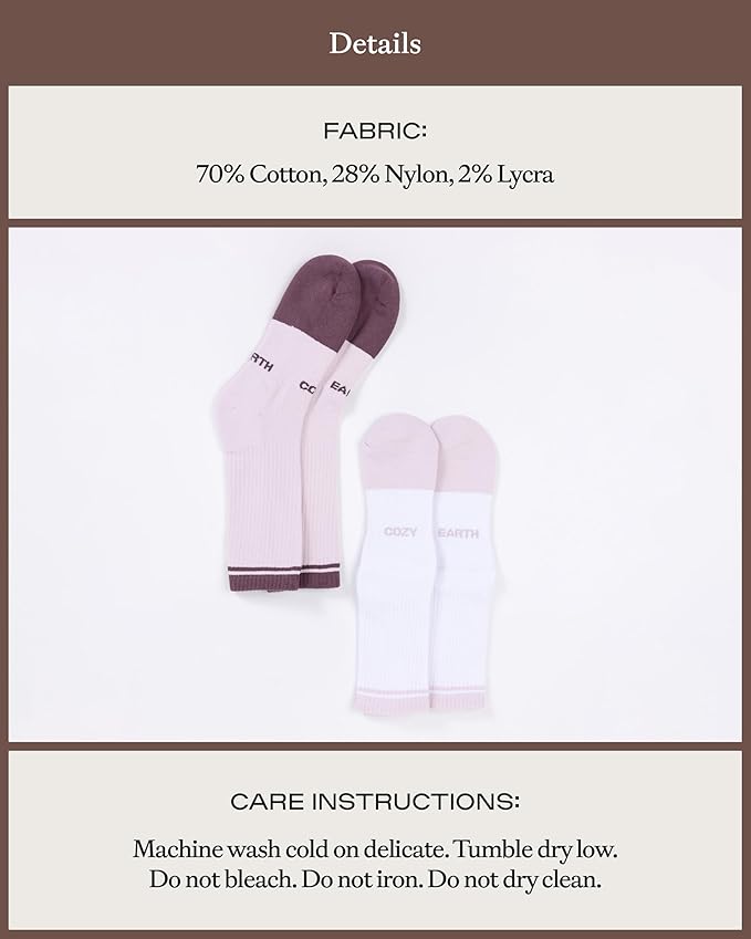 Cozy Earth Essential Calf Socks for Women and Men – Soft Mercerized Cotton Crew Socks 2-Pack Set – Heel & Arch Support