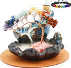 Chakras Backflow Incense Burner, Crystal Tree Incense Waterfall Fountain, Cone Incense Holde, Living Room Shelf Aesthetic Decor