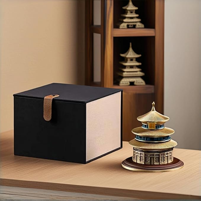 Chinese Temple of Heaven Incense Burner - Heavy 1050g Solid Brass 3-Layer Censer with Lid, Feng Shui Altar Decor for Cones, Sage, Resins, 5x5x5 Inch Natural Brass Meditation Gift