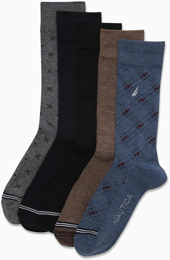 Nautica Mens Dress Socks - 5 Pack Breathable Comfort Stretch Crew-Length Work Socks for Men for Business Formal Wear (6-12.5)