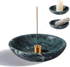 Koville Natural Marble Incense Holder, Incense Holder for Sticks with 9 Holes, Handmade Incense Burner Ash Catcher for Meditation Yoga SPA, Balsam Fir/Palo Santo/Sage/Cone (Green)