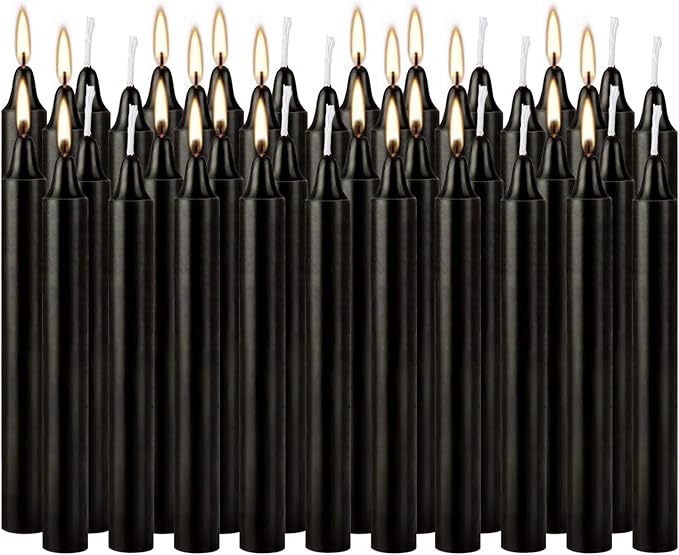 40-Pack of 4-Inch Black Taper Candles - Smokeless, Long-Burning (1.5 Hours Each) - Ideal for Dinners, Parties, Ceremonies, and Shabbat Observances