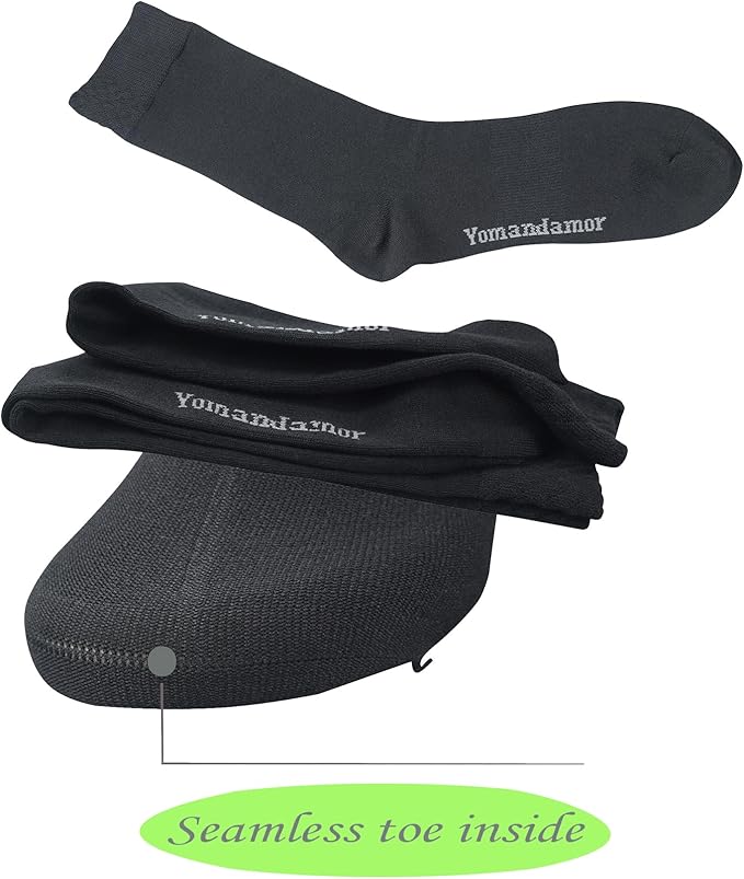 Yomandamor 5 Pairs Men's Bamboo Rayon Mid-Calf Dress Socks with Arch Support & Stretch Cuff,10-13