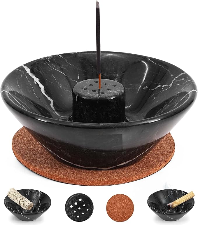 Radicaln Marble Incense Holder 5.5" Inches Black Handmade Palo Santo Stick for Home Décor, Modern Incense Holder for Sticks, Citronella incenses Stick for Room & Office Aromatherapy