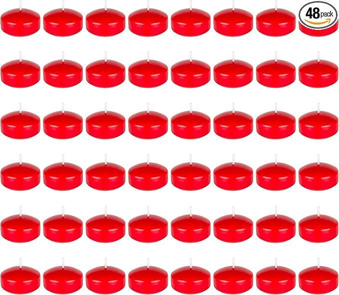 Mega Candles 48 pcs Unscented Red Floating Candles, Hand Poured Wax Candle 2 Inch Diameter, Home Décor, Wedding Receptions, Occasions, Festivities, Events, Meditations, Tranquility, Spa