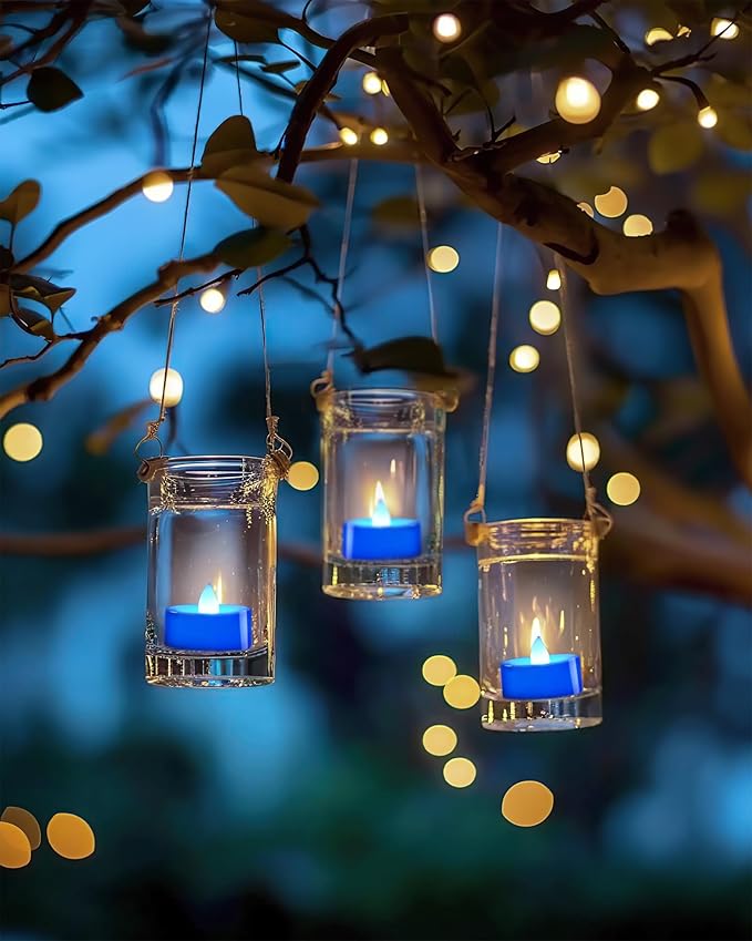 BEICHI Flameless Candles, 24Pack Battery Operated Candle, LED Tea Lights Candles Battery Operated, Flickering Fake Tealights Candles for Halloween, Christmas, Wedding- Blue