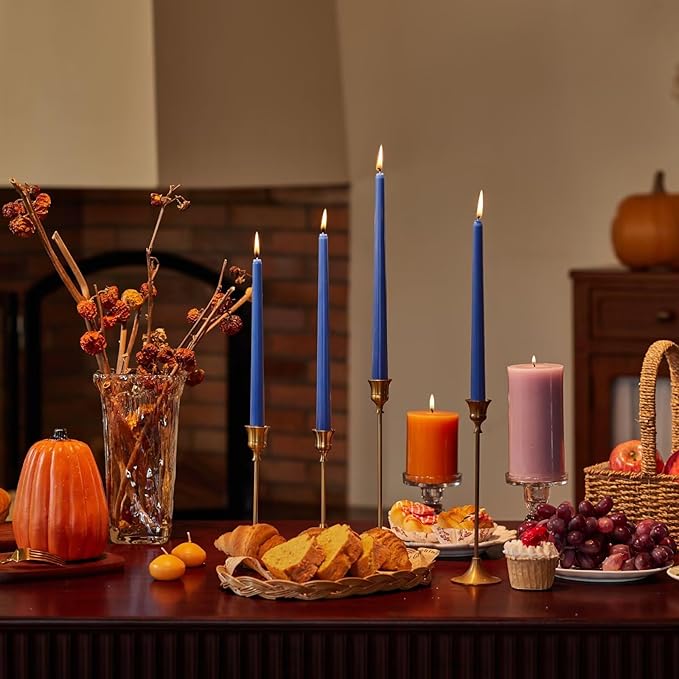 New Burning Formula Unscented Dripless 10-Inch Taper Candles Set of 12 - Dark Blue, for Wedding, Dinner - Smokeless, Long Burning - Hand Poured, Colored Tall Candlesticks - Azul Oscuro