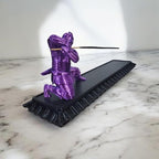 Samurai Incense Holder, Incense Burner with Storage Box, Ash Catcher, Warrior Incense Burner for Aromatherapy, Meditation, Yoga (Purple Blue Samurai & Black Box)