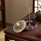 Copper Incense Burner with Stick Holder, Incense Stick Holder Cone Coil Holder with Fireproof Cotton for Madiation Yoga Spa Home Office Decor (Brown)