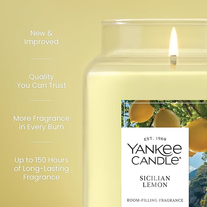 Yankee Candle Sicilian Lemon Scented Candle, 22oz Large Jar with up to 150 Hour Burn Time, Giftable, Holidays