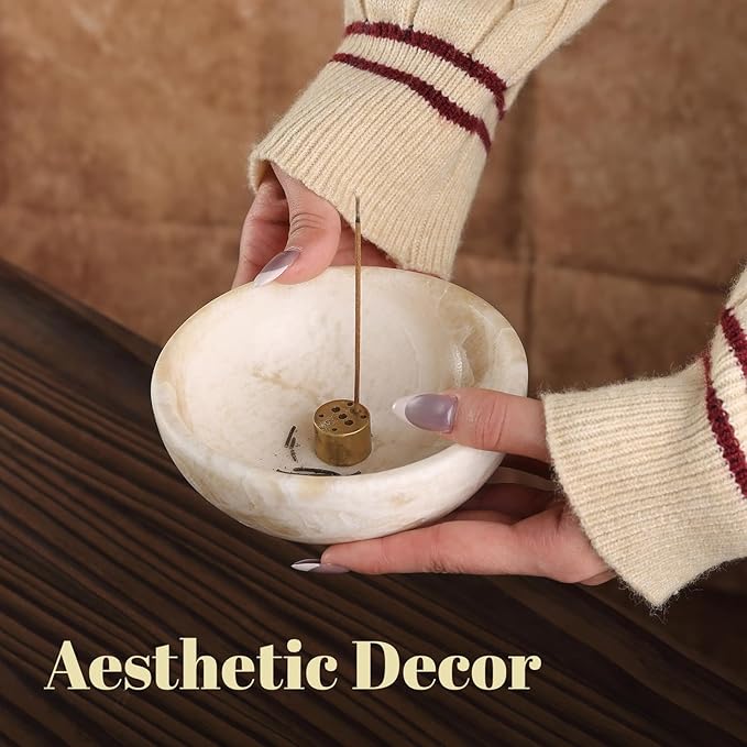 Koville Natural Marble Incense Holder, Incense Holder for Sticks with 9 Holes, Handmade Incense Burner Ash Catcher for Meditation Yoga SPA, Balsam Fir/Palo Santo/Sage/Cone (Z)