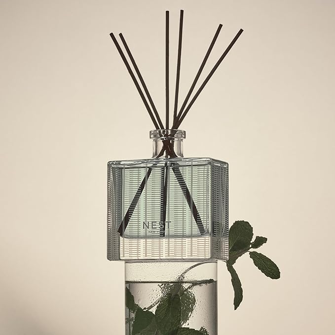 NEST New York Reed Diffuser, Wild Mint & Eucalyptus - 5.9 fl oz - Fragrance for Up to 90 Days - Reusable, Refillable Glass Holder - Includes 8 All-Natural Reed Sticks - Flame Free