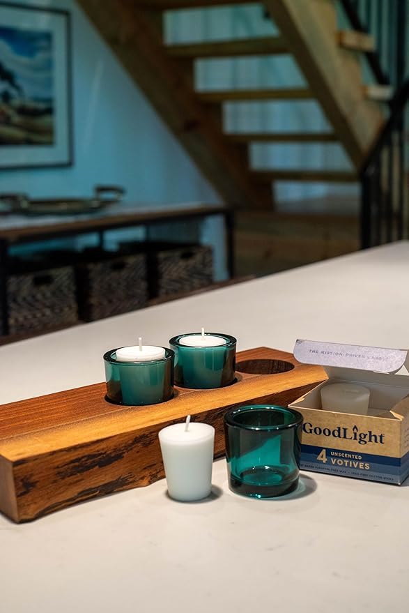 GoodLight Paraffin-Free Votive Candles, Vegan Palm Wax, Clean-Burning and All-Natural Votive White Candles | 15-Hour Burn Time (4 Unscented Votive Candles)