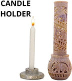 Carry Me Hand Carved Soapstone Incense Stick Holder | Candle Burner | Tea Light Stand. Elephant Jaali Carving Bottle Shape. Decorative Home and Kitchen Decor - (3x3x10.5 Inches)
