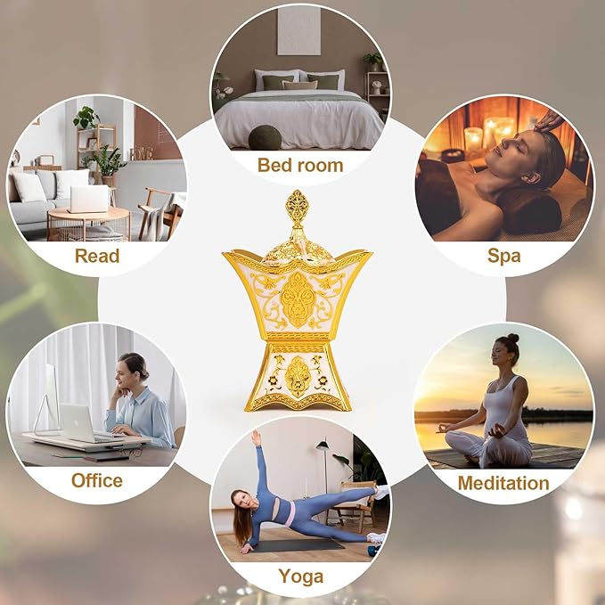 Bakhoor Incense Burner, Charcoal Incense Burner - for Yoga, Spa Aromatherapy, Office & Home Decor, Trophy Shape (Gold)