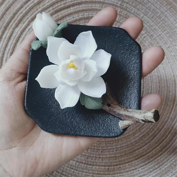 Handmade Ceramic Incense Holder for Home,Perfect Yoga Meditation Accessory, Elegant Home Office Decor for Women, Unique Gift for Her (Floral Design)