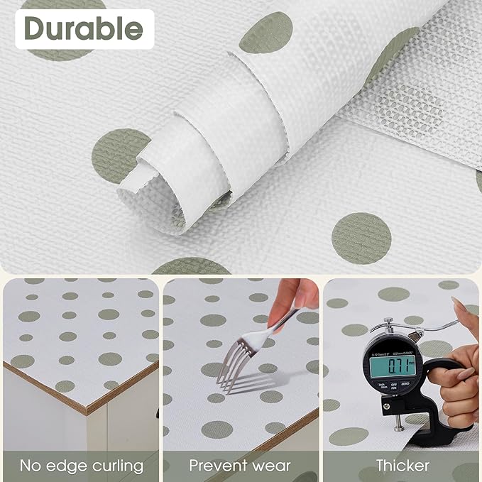 Drawer and Shelf Liner, Non-Slip Kitchen Cabinet Liners Non-Adhesive Thick Strong Grip Waterproof Washable Mats Protect Dresser Shelves Cupboard Bathroom Cabinets, Polka Dot, 24 in X 10 FT