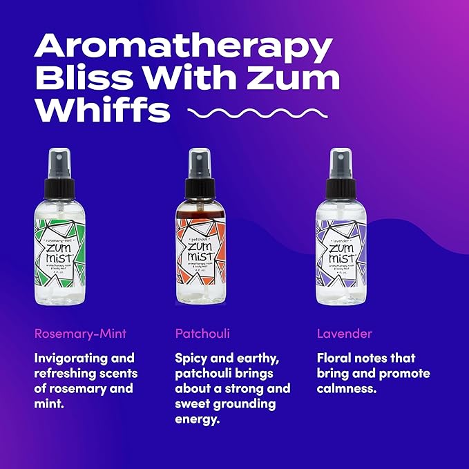 Zum Indigo Wild Mist Room & Body Spray - Aromatherapy Essential Oil Spray - Natural Body Mist & Room Spray - Rosemary-Mint, Patchouli & Lavender Scents - 4 fl oz (3 Pack)