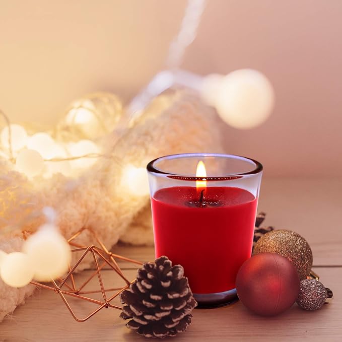 20 Packs Red Votive Candles with Clear Glass Holder, 1.8 Oz Unscented Soy Wax Candle for Home Decoration