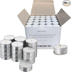 Tea Light Candles in Metal Cups - 4.5 Hours Clean, Long Burning White Unscented - 250 Votive Candles Bulk for Romantic Dinner, Wedding, Spa & Hotels by PARNOO