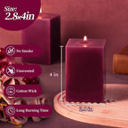 KONNI Square Purple Pillar Candles Set of 3, 2.8"x 4" Unscented Pillar Candles Bulk, 30 Hours Long Burning Candles, Smokeless and Dripless Large Candle for Wedding, Home Decoration, Parties, Spas