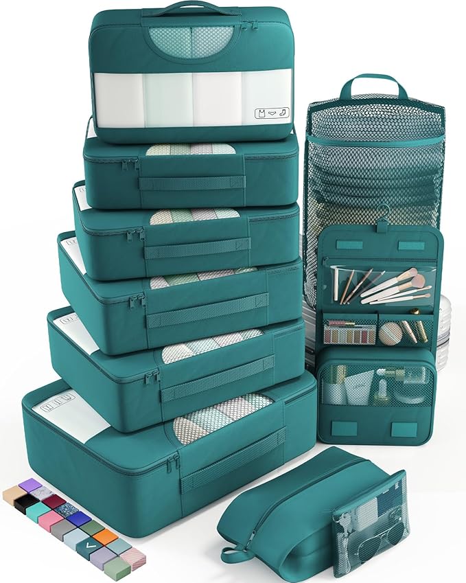 Veken 10 Set Packing Cubes for Travel Essential, Suitcase Organizer Bags in 4 Sizes, Carry-On Luggage Accessories with Large Laundry & Hanging Toiletry Bag, Must-Have for Airplane, Road Trip & Camping