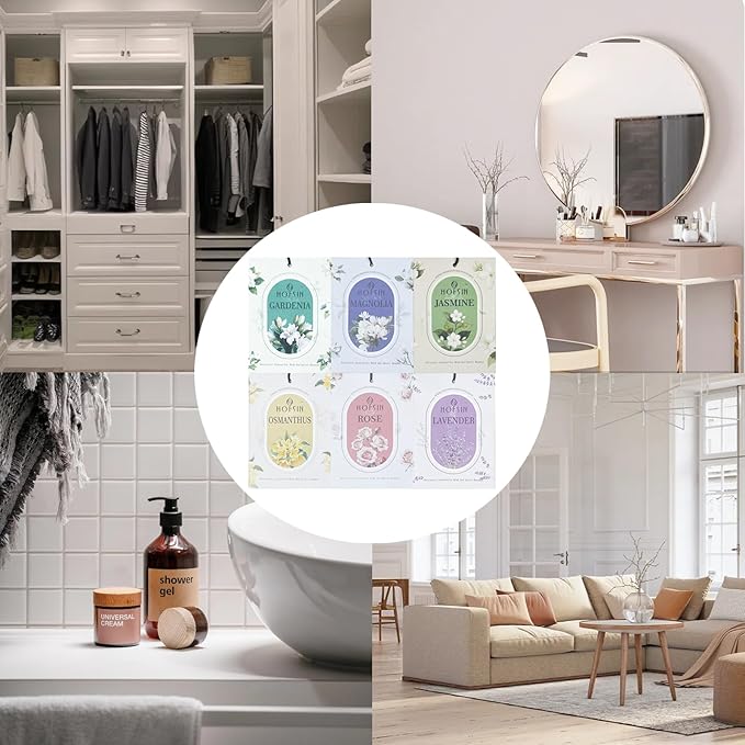 12 Packs Fragrance Bags with Hanging Strings, Air Freshener Deodorizer for Closet and Drawer,6 Scents Option- Lavender,Magnolia,Jasmine,Rose,Osmanthus,Gardenia (Gardenia)