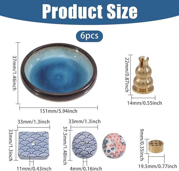 CHGCRAFT 5 Pcs 5 Style Incense Burner Holder Porcelain Incense Stick Holder Blue Japanese Style Smudge Bowl Brass Burning Meditation Accessories