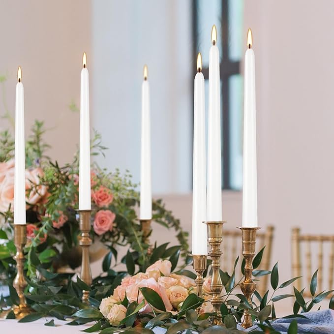 30 Pack of 10 Inch White Unscented Taper Candles-8 Hour Long Burning Dripless Table Candles for Wedding, and Home Decoration