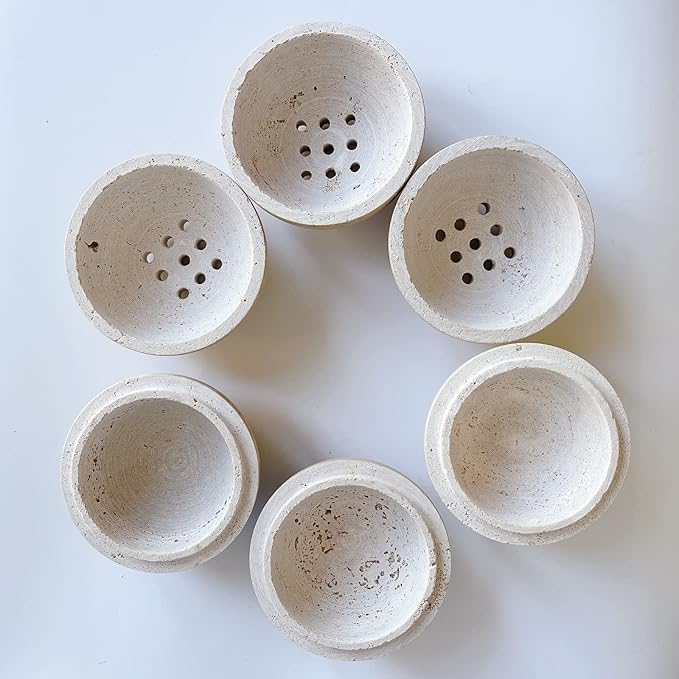 9 Holes Handmade Natural Marble Round Incense Burner Holder for Meditation Decorative Room/Kitchen/Coffee Shop (Beige Travertine Stone)