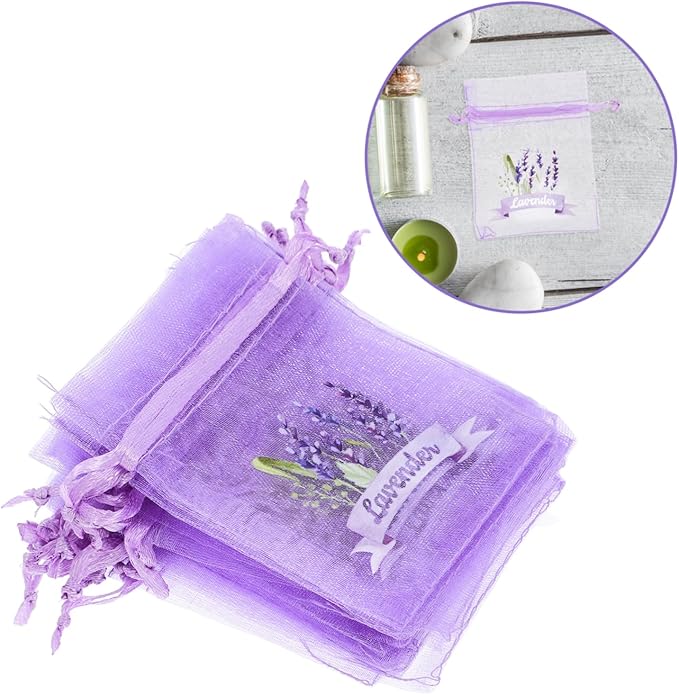 ABOOFAN 20pcs Lavender Sachet Bags Empty Mesh Storage Pouches for Dried Flowers Multi-use Organza Drawstring Bags for Home Fragrance and Party Favors