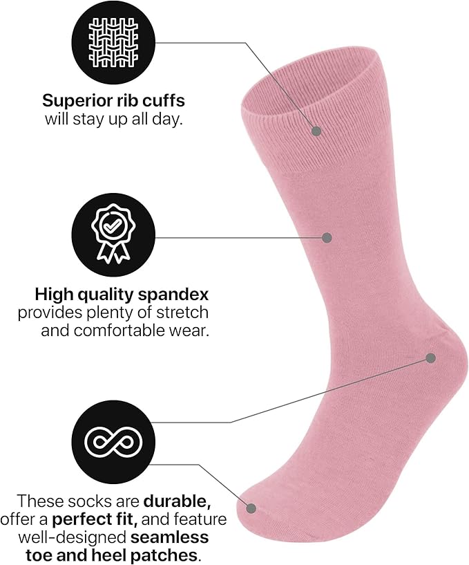 Feraricci Solid Color Casual Dress Socks for Men - Colorful & Comfortable Crew Socks