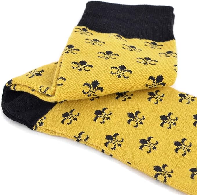 boxed-gifts Men's Mardi Gras Socks Fleur de Lis Patterned Premium Cotton Dress Casual Crew Socks for Men