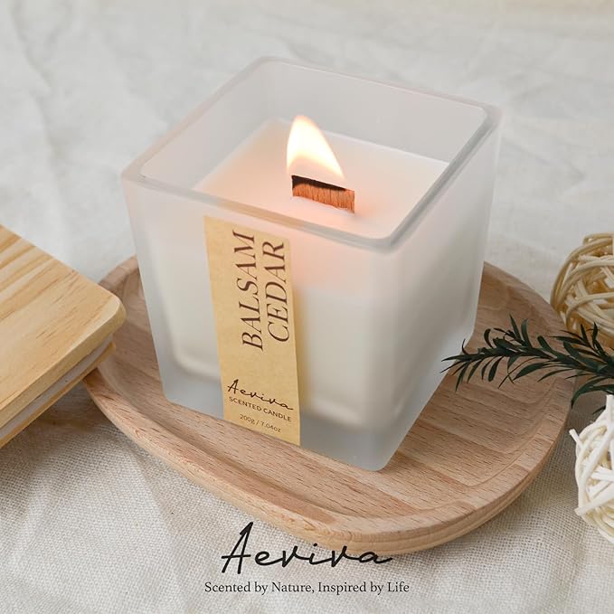Scented Candle, 7.04 oz Balsam Cedar Aromatherapy Candle, Natural Soy Wax with Wooden Wick, Candles for Home, 45 Hours Burn Time, Scented Jar Candle Gifts