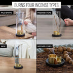 4 in 1 Ceramic Incense Burner with Glass Ash Catcher, Incense Holder for Sticks, Palo Santo, Sage and Cones - Ceramic Ash Catcher Tray for Meditation Yoga Room Home Decor - Black