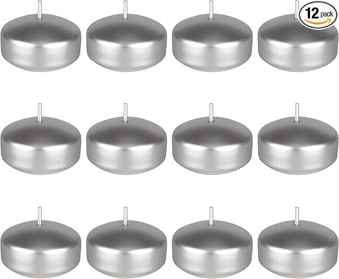 Mega Candles 12 pcs Unscented Silver Floating Candles, Hand Poured Wax Candle 2 Inch Diameter, Home Décor, Wedding Receptions, Centerpieces, Occasions, Events, Festivities, Meditations, Spas